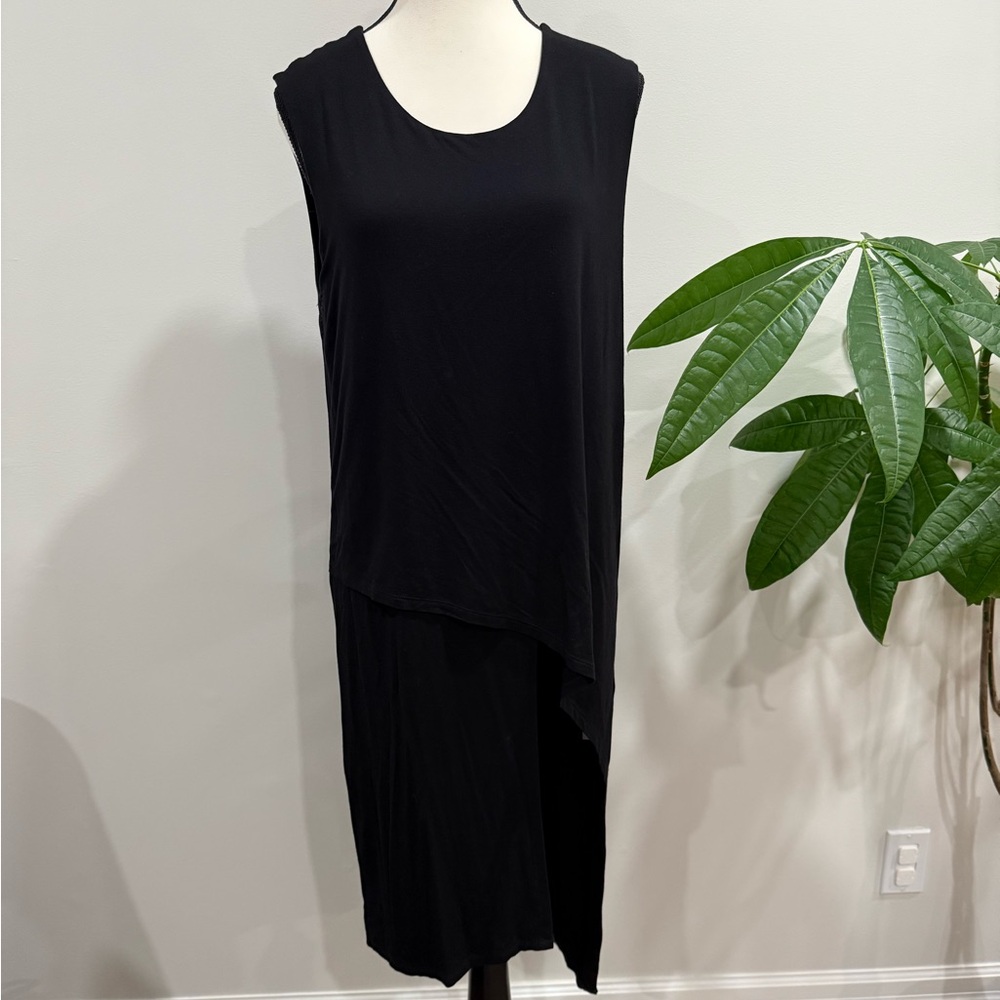LNBF Black Bamboo Asymmetrical Layered Sleeveless Tunic Top XL